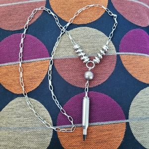 Real bullet charm on long chain necklace